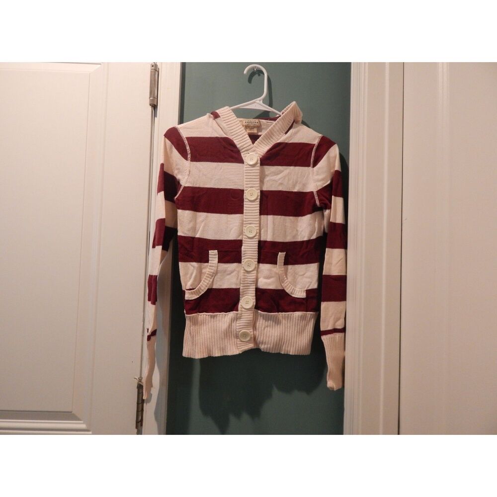 Arizona Women’s Junior’s Medium Burgundy Cream Hooded Cotton Button Cardigan